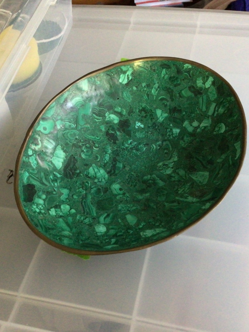 malachite inlaid brass bowl